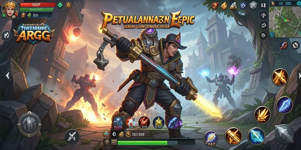 Screenshot 555F menampilkan aksi seru dalam petualangan ARPG.