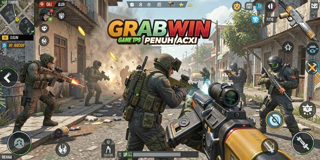 Tampilan gameplay seru dari GRABWIN dalam aksi TPS