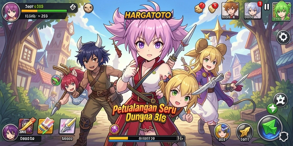 Screenshot dari gameplay HARGATOTO yang menampilkan pertempuran karakter anime.