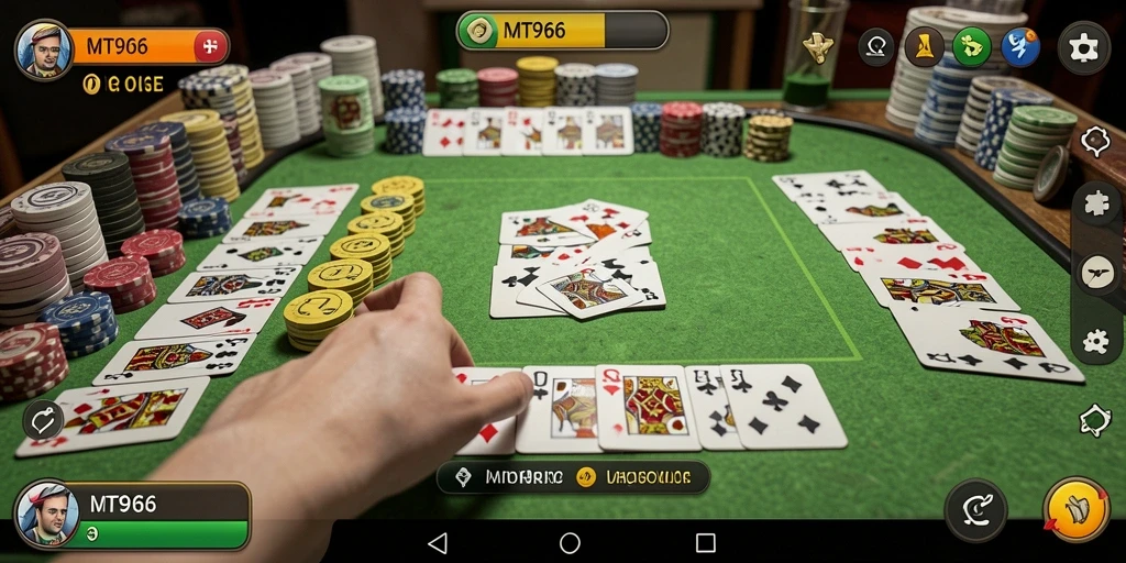 Screenshot gameplay MT966 yang menampilkan permainan Gaple yang seru.