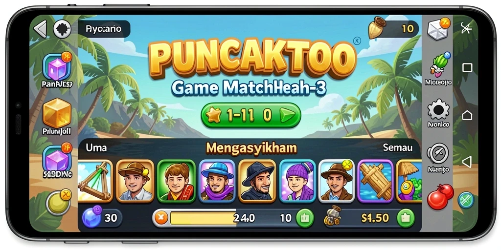 Tangkapan layar gameplay PUNCAKTOTO dengan aksi Match-3 seru.